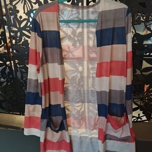 Striped Open-Front Cardigan